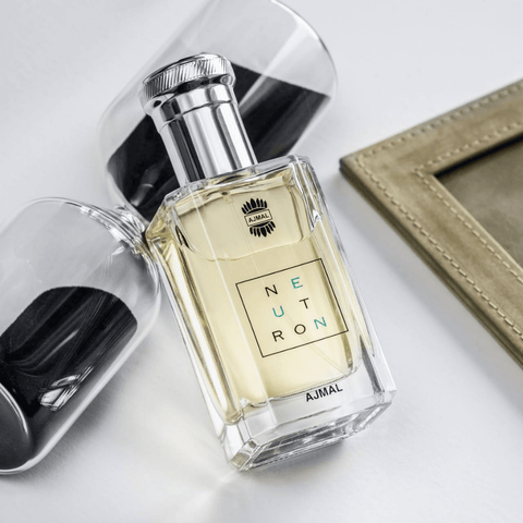 Ajmal Neutron for Men Eau De Parfum 100ml bottle with sleek packaging and dark-colored cap.
