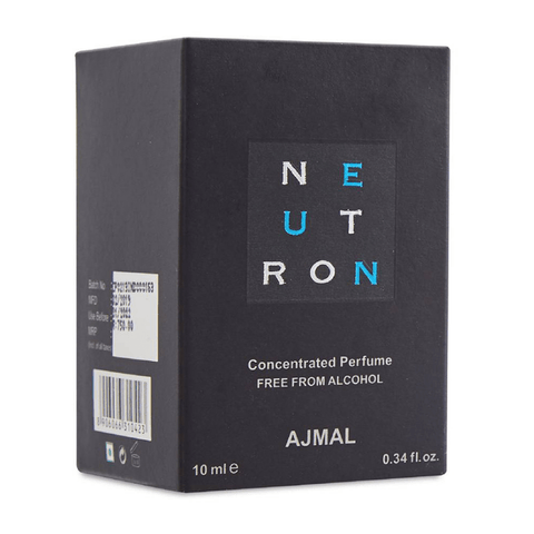 Ajmal Neutron Perfume Oil in a 10ml bottle, concentrated CPO with sleek packaging, showcasing the fragrance's elegant design.