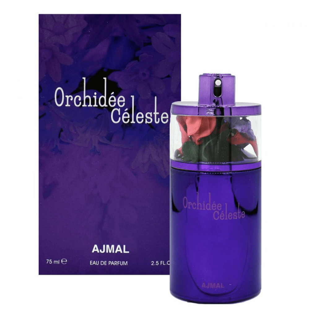 Ajmal Orchidee Celeste Eau De Parfum 75ml bottle for women, elegant floral fragrance in a sleek glass bottle
