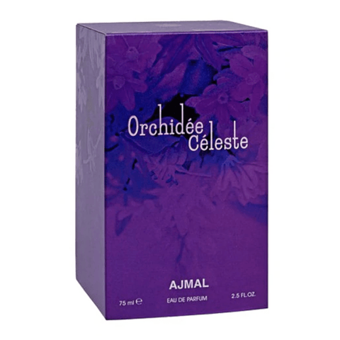 Ajmal Orchidee Celeste Eau de Parfum for women, 75ml bottle with packaging, floral fragrance and elegant design.