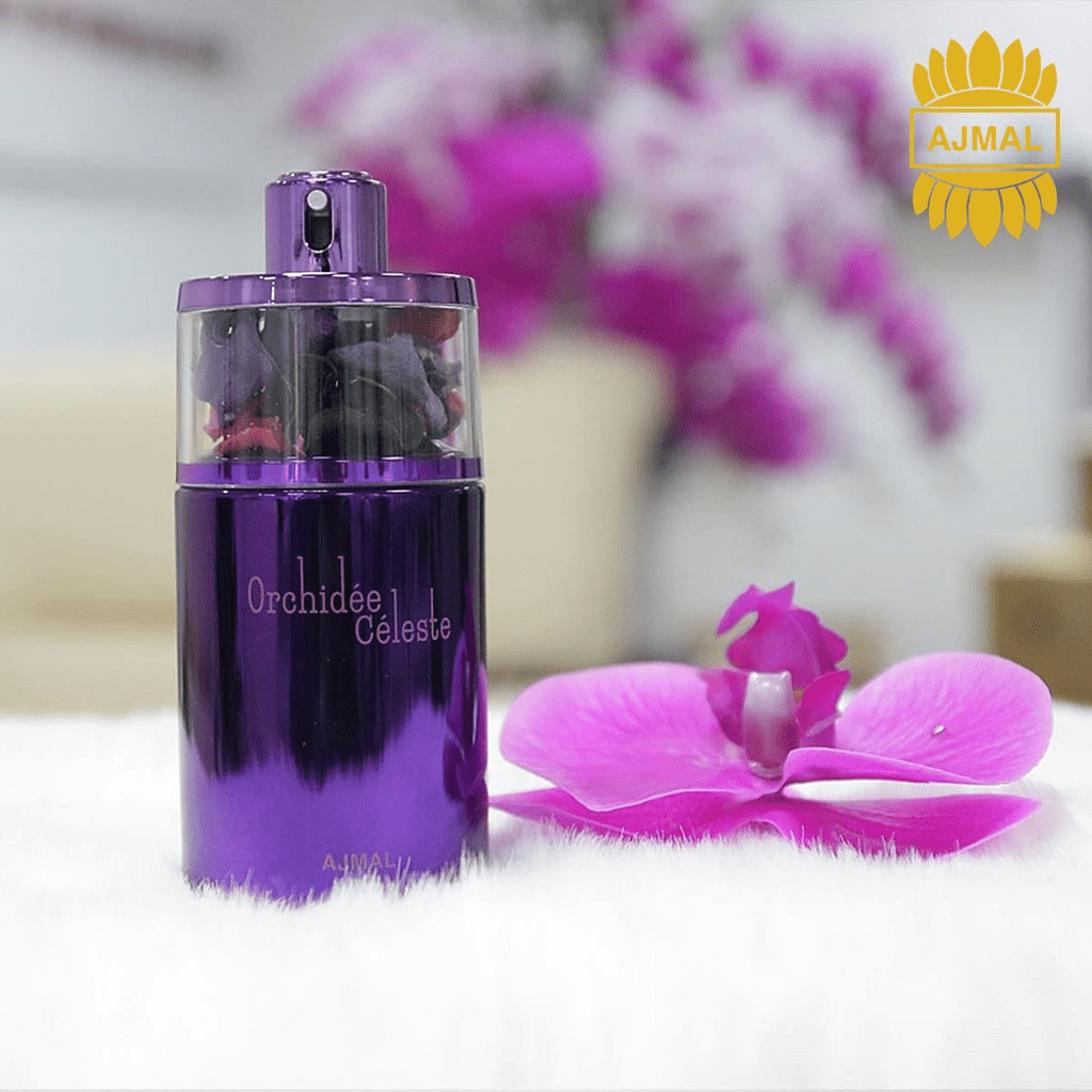 Ajmal Orchidee Celeste Eau de Parfum for women in a 75ml bottle with elegant orchid imagery.
