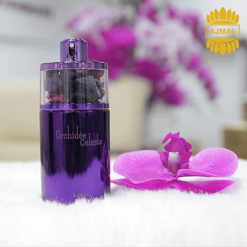 Ajmal Orchidee Celeste Eau de Parfum for women in a 75ml bottle with elegant orchid imagery.