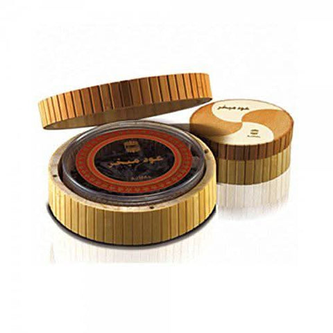Ajmal Oud Mubkahar Mabkhara Bakhoor in a 50g jar with intricate design, traditional Middle Eastern fragrance and aromatic wood scent