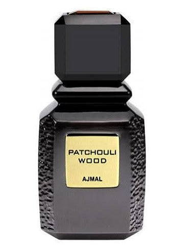 Ajmal Patchouli Wood Eau De Parfum 100ml bottle with packaging, featuring a sleek glass design and elegant labeling.