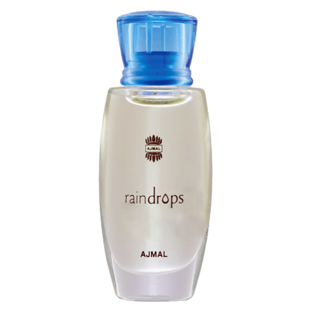Ajmal Raindrops Perfume Oil 10ml bottle, concentrated perfume oil with floral and fresh scent, in a sleek glass bottle.