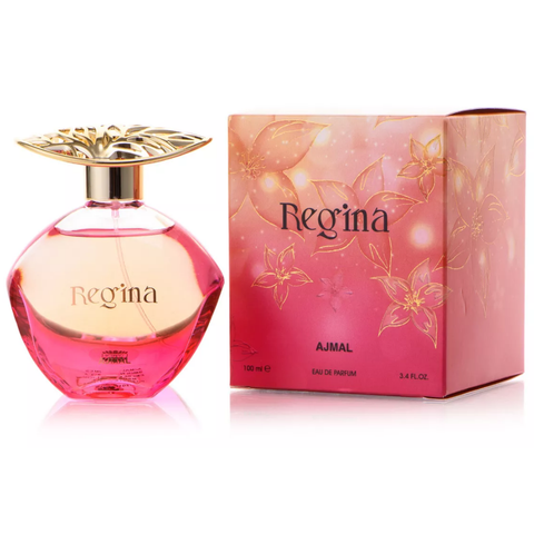 Ajmal Regina Women Eau De Parfum 100ml bottle, elegant packaging for floral and fruity fragrance.