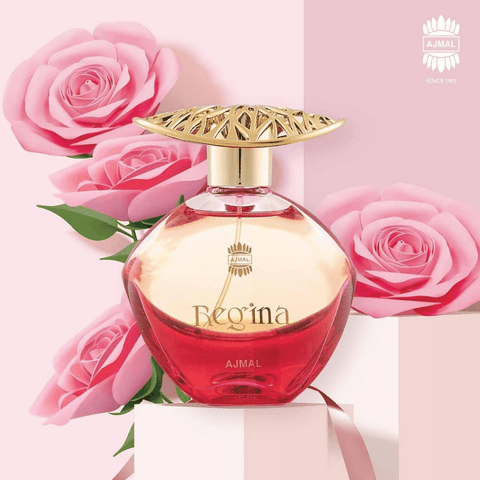 Ajmal Regina for Women Eau De Parfum 100ml bottle, elegant fragrance with floral and fruity notes, in a sophisticated glass bottle.