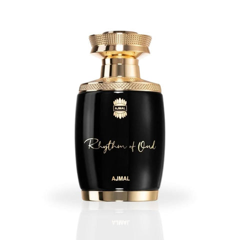 Ajmal Rhythm of Oud Eau de Parfum spray bottle, 75ml, with elegant design and fragrance details visible.