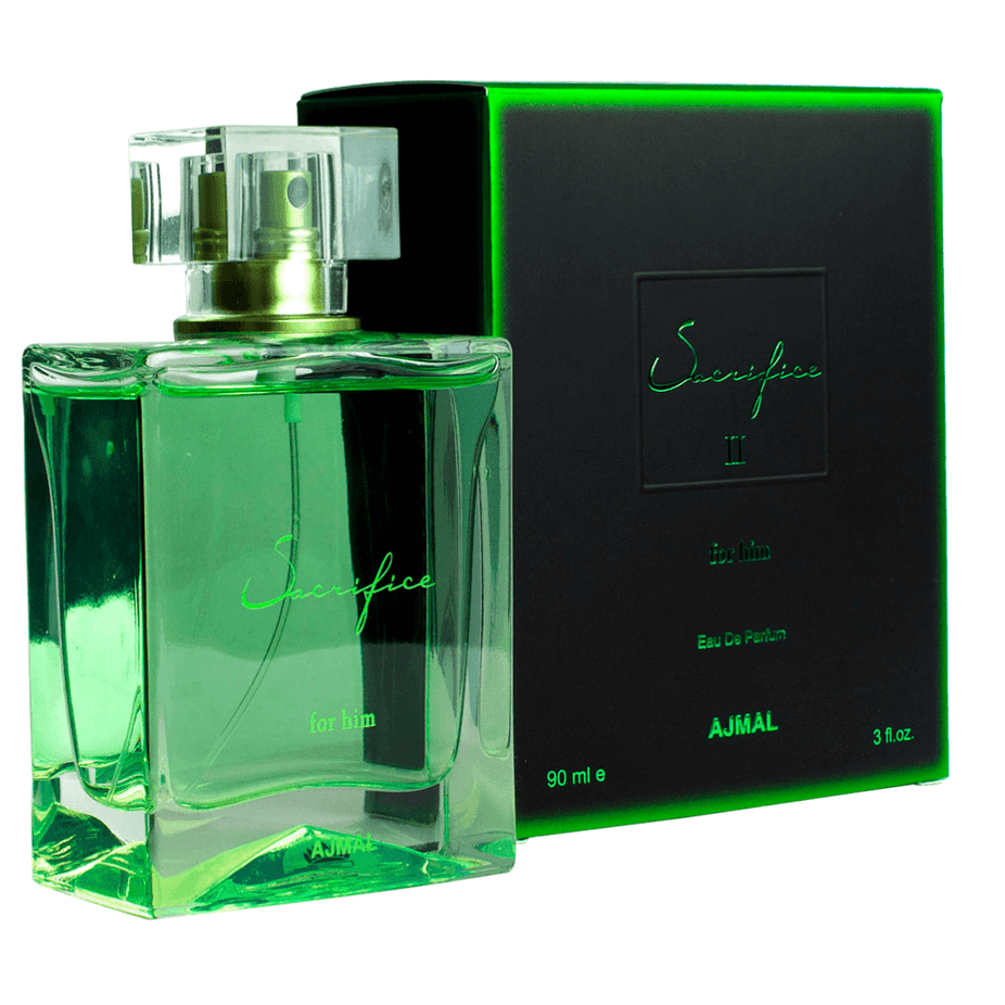 Ajmal Sacrifice for Men 2 EDP bottle with 90ml (3 oz) Eau De Parfum, sleek packaging and elegant design.
