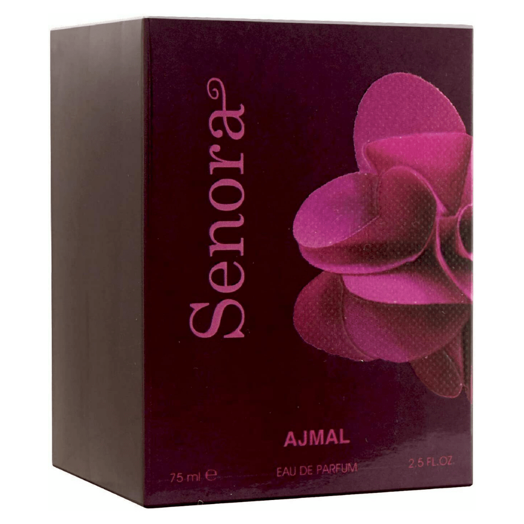 Ajmal Senora for Women EDP 75ml bottle with spray, elegant floral fragrance in a sleek glass perfume bottle.