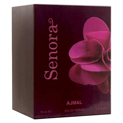 Ajmal Senora for Women EDP 75ml bottle with spray, elegant floral fragrance in a sleek glass perfume bottle.