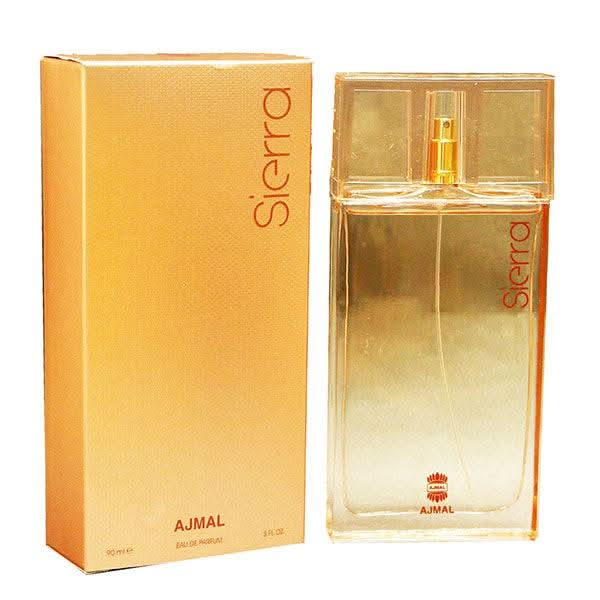 Ajmal Sierra Eau De Parfum 90ml bottle with packaging, featuring a sleek glass bottle and elegant design.