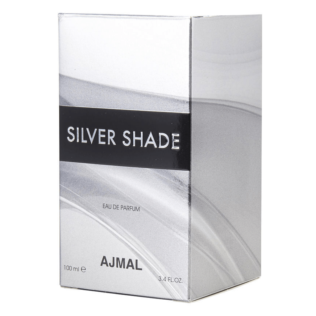 Silver Shade for Men Eau De Parfum by Ajmal in 100ml bottle, showcasing the sleek silver-themed packaging.