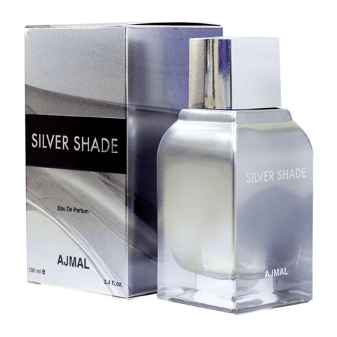 Silver Shade Men EDP by Ajmal in 100ml bottle, showcasing the sleek silver packaging and elegant perfume design.