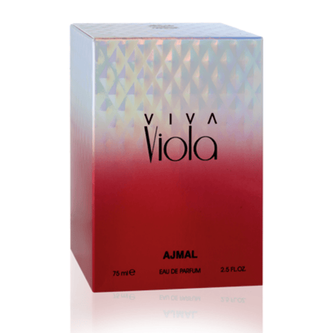 Close-up of Ajmal Viva Viola EDP for Women in 75ml bottle, showing the elegant cap and floral-inspired design.