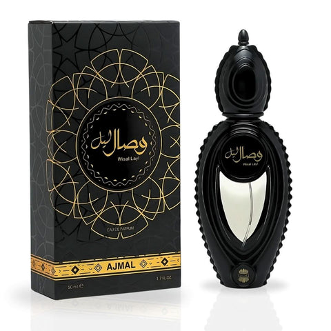 Wisal Layl EDP spray by Ajmal, 50ml, featuring a luxurious, long-lasting fragrance in a sleek perfume bottle.
