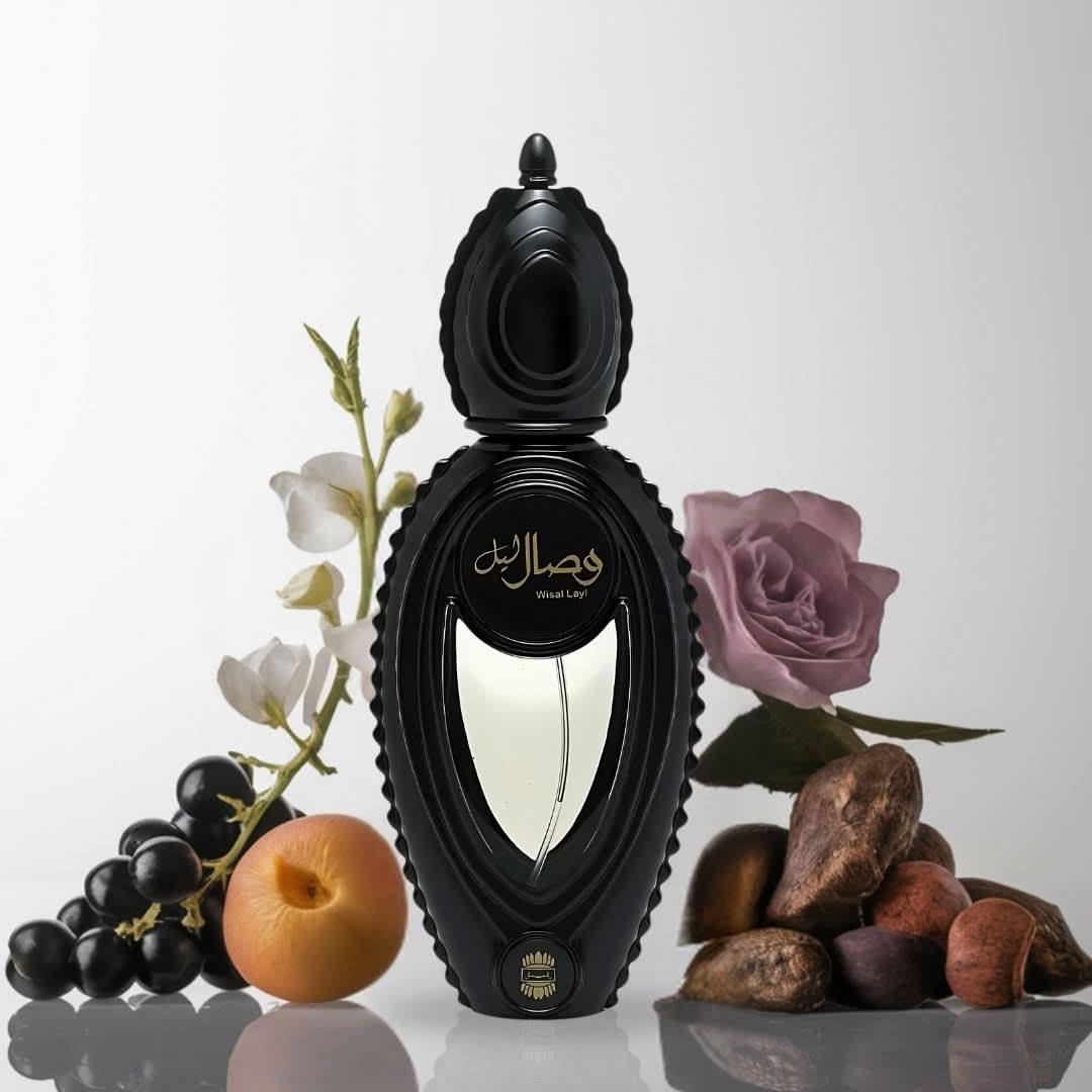 Ajmal Wisal Layl EDP spray 50ML bottle showing luxurious fragrance packaging and elegant design.