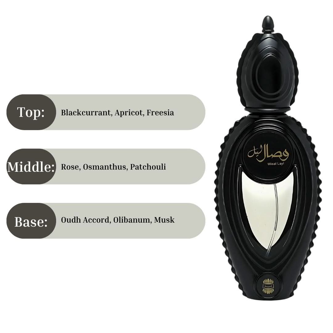 Wisal Layl Ajmal Eau De Parfum spray 50ml bottle, showcasing elegant packaging and luxurious fragrance design.