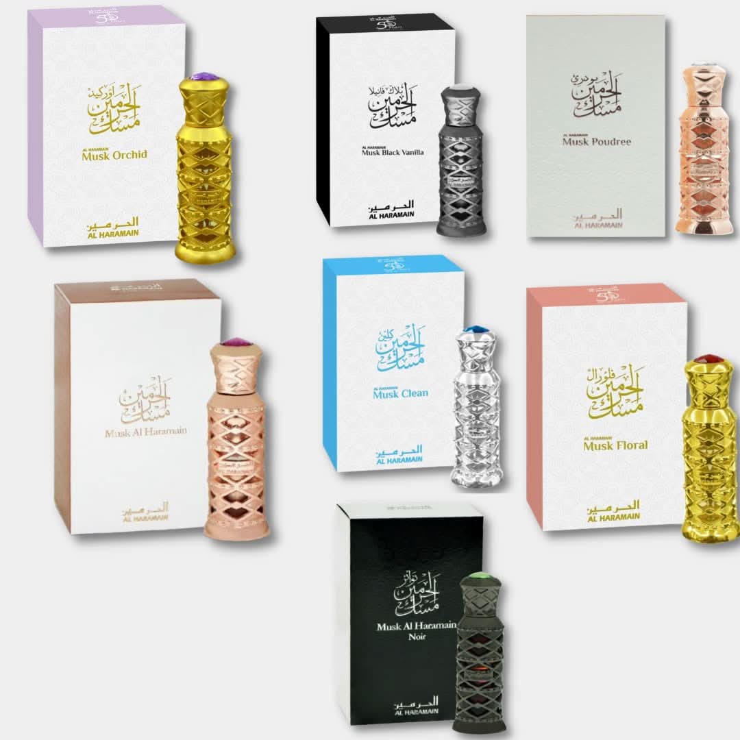 Al Haramain 7 Pieces Collection concentrated perfume oil set, 12ml bottles displayed together