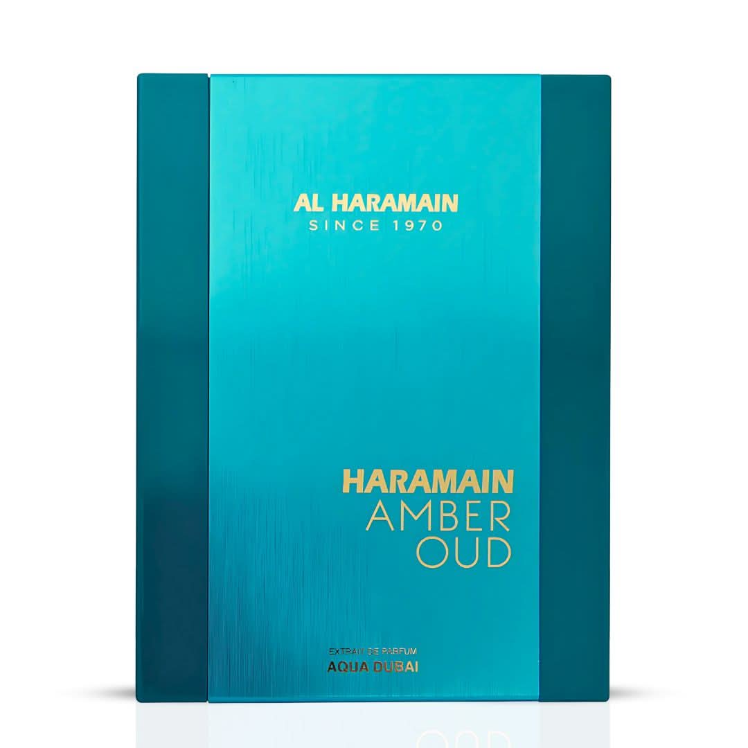 Al Haramain Amber Oud Aqua Dubai Extrait de Parfum 100ml bottle and packaging