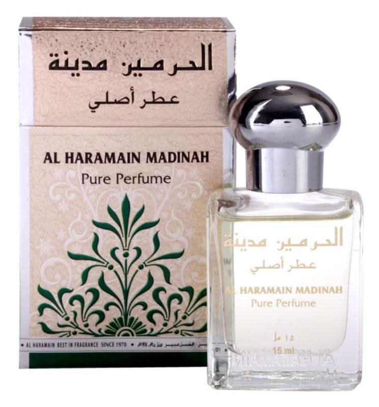 Al Haramain Madinah Perfume Oil 15ml, concentrated unisex fragrance in a small glass bottle.