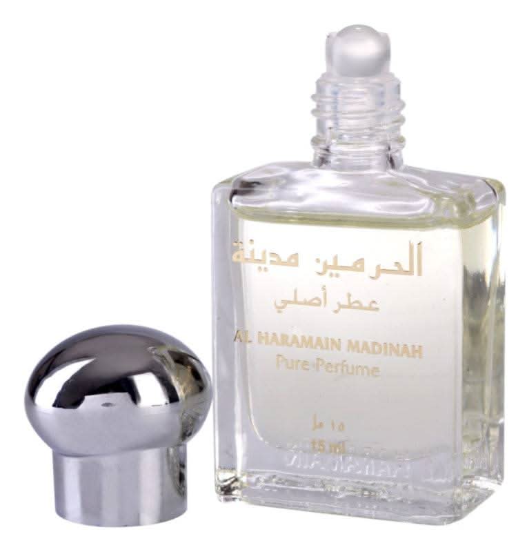 Al Haramain Madinah Perfume Oil 15ml, concentrated unisex fragrance with elegant bottle display