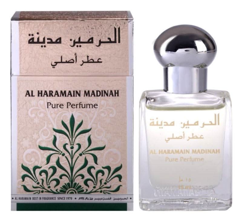 Al Haramain Madinah Perfume Oil 15ml, concentrated unisex perfume oil with a sleek bottle and elegant design.