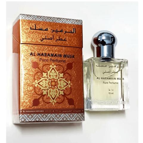 Al Haramain Musk Perfume Oil 15 ml – glass bottle and label