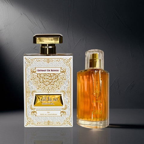 Al Rehab Choco Musk 50ml and Ard Al Zaafaran Meethaq Eau de Parfum 100ml bundle, featuring two fragrance sprays with elegant packaging.