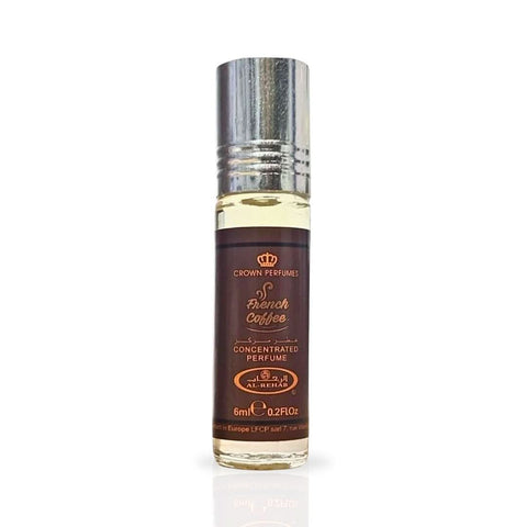 Al Rehab French Coffee concentrated perfume oil 6ml bottle angled view