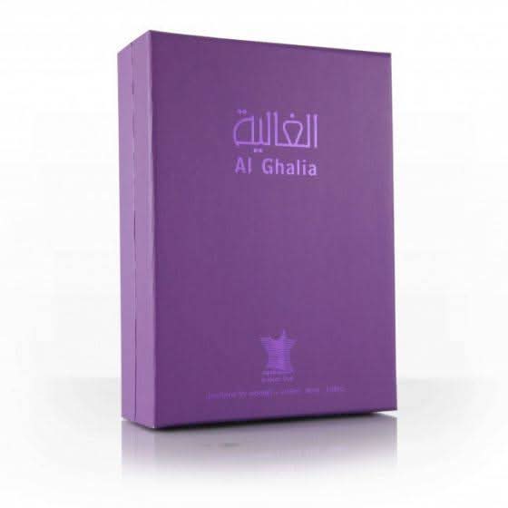 Arabian Oud Al Ghalia Eau De Parfum 100ML bottle with elegant design and floral accents, showcasing the luxurious fragrance.