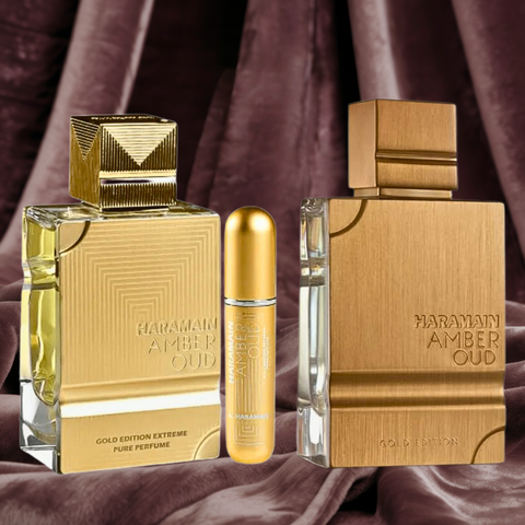 Amber Oud Gold Edition & Amber Oud Gold Edition Extreme Pure Perfume - EDP Sprays 60ML (2.0 OZ) By Al Haramain | Long Lasting & Refreshing Fragrances For Men & Women. (BUNDLE) - Intense Oud
