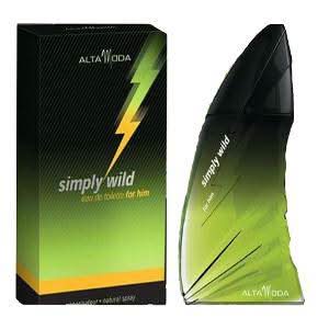 Alta Moda Simply Wild for Men EDT 100ml with velvet pouch, featuring the sleek bottle and elegant packaging.