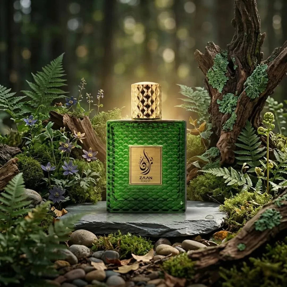 Aura by Aura Zaan Forest Eau De Parfum spray bottle, 100ml, with forest-inspired design and elegant packaging.