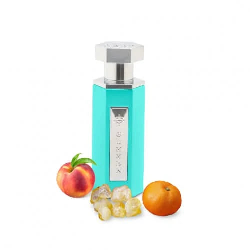 Set of three Reef Perfumes Summer EDP sprays in pink, yellow, and clear bottles, showcasing long-lasting, enchanting fragrances.