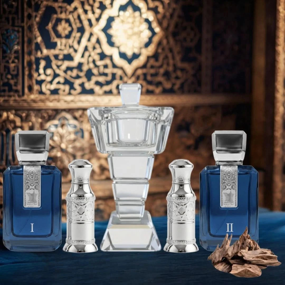 Arabian Oud Al Arabiya Blue Collection 5 Piece Gift Set – bottles and box