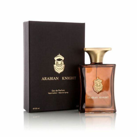 Arabian Oud Arabian Knight Eau De Parfum 100ml bottle with packaging, featuring a sleek design and elegant branding.