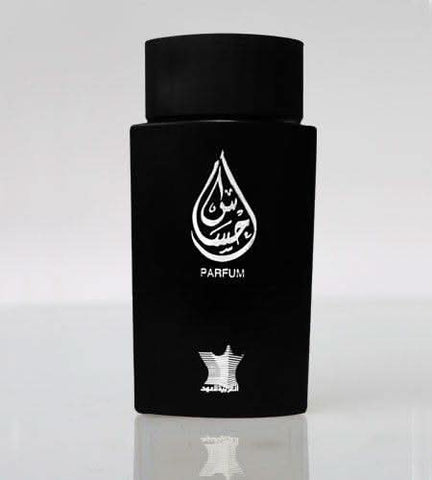 Arabian Oud Ehsas for Men Eau De Parfum 100ml spray bottle with nozzle, featuring elegant packaging and dark liquid fragrance.