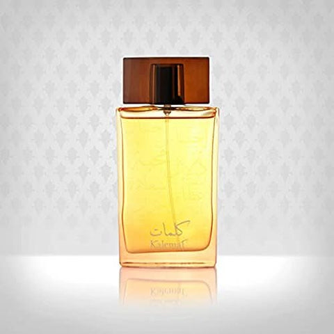 Kalemat Brown Eau De Parfum by Arabian Oud, 100ml bottle, showcasing the elegant fragrance packaging and design.