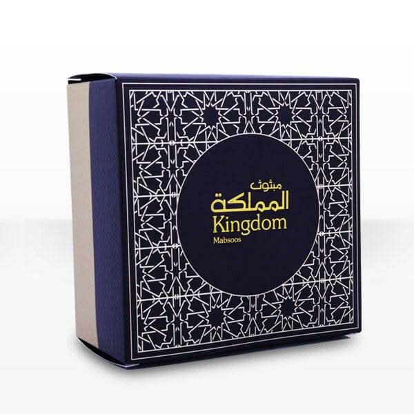 Arabian Oud Mabsoos Kingdom Bakhoor incense package with ornate design and branding, showcasing traditional Arabian Oud fragrance.