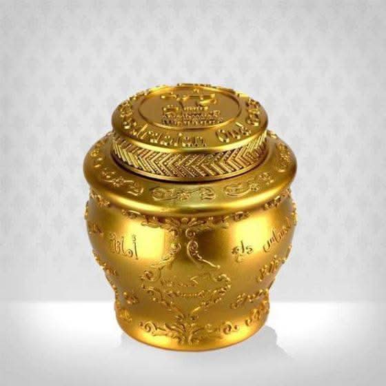 Arabian Oud Mabsoos Kalemat Bakhoor jar with lid, 40 GM, showcasing the traditional fragrant incense package.