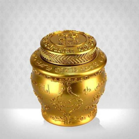 Arabian Oud Mabsoos Kalemat Bakhoor jar with lid, 40 GM, showcasing the traditional fragrant incense package.