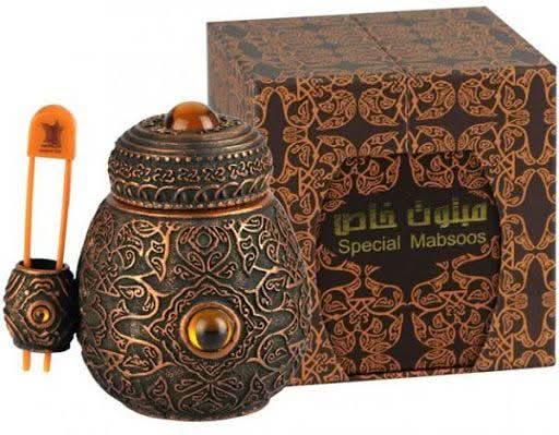 Arabian Oud Mabsoos Khass Bakhoor 37g in decorative packaging, traditional Arabian incense for home fragrance and ambiance.