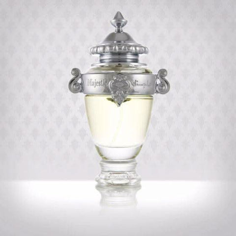 Arabian Oud Majestic EDP Eau De Parfum 100ml bottle with clear glass and gold accents, displayed on a neutral background.