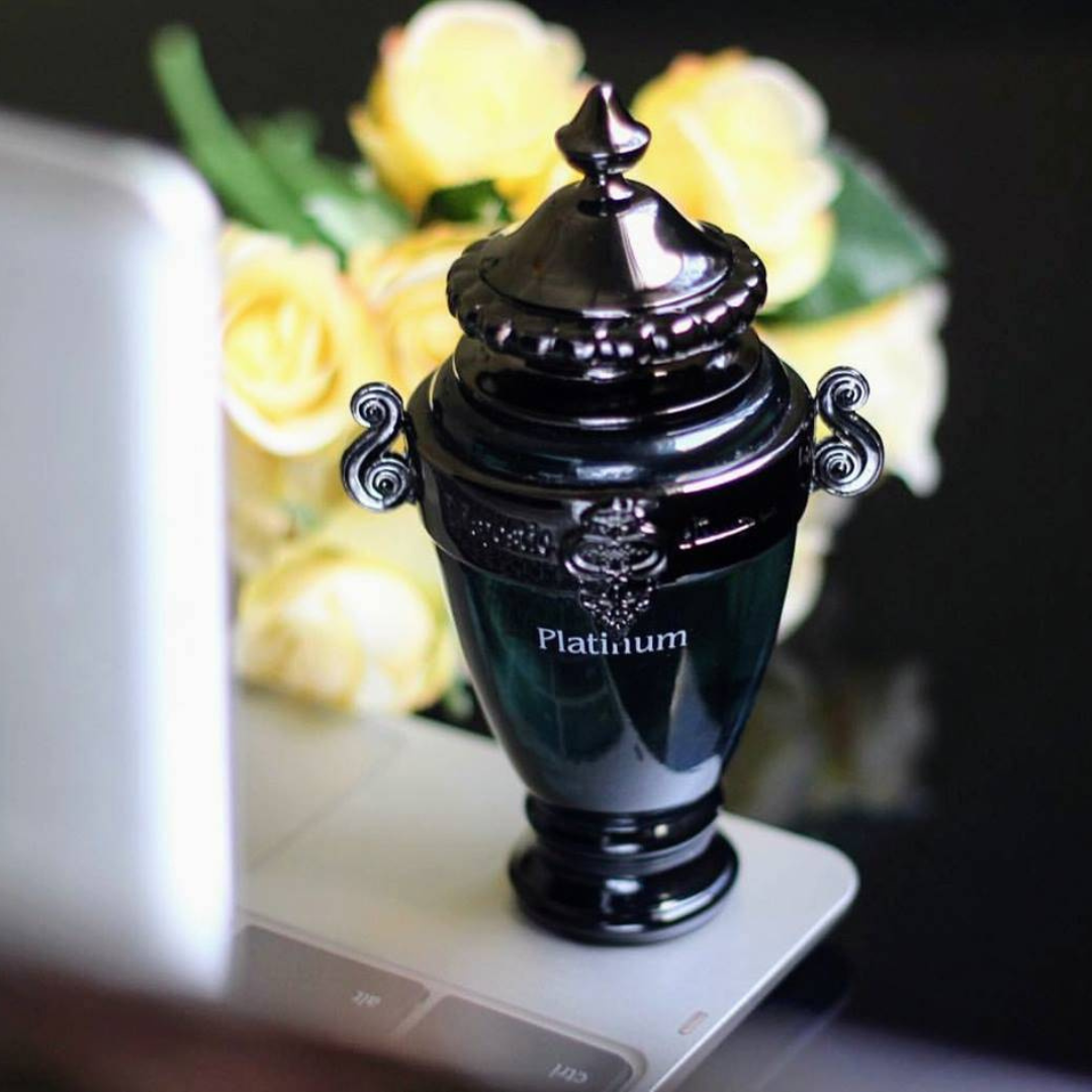 Arabian Oud Majestic Platinum EDP Eau De Parfum 100ml bottle with sleek silver cap and elegant packaging.