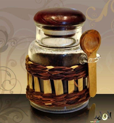 Arabian Oud Majoon Al Arabian Mutawar Bakhoor incense container showing intricate design and branding for aromatic home scent.