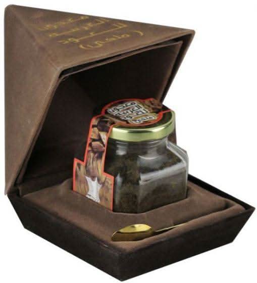 Arabian Oud Ma'ajoun Al Arabia Malaki Bakhoor in 56g jar, traditional aromatic incense with intricate packaging.
