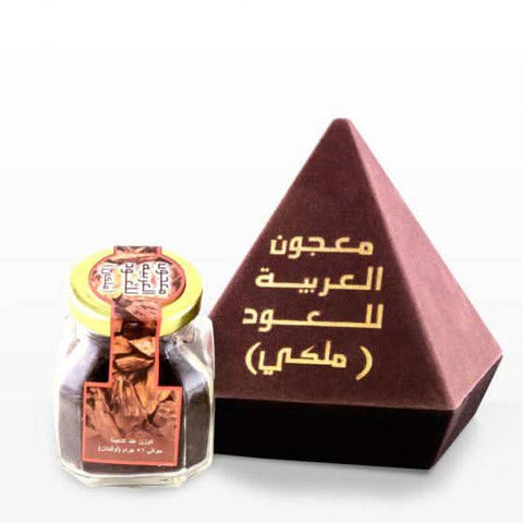 Arabian Oud Ma'ajoun Al Arabia Malaki Bakhoor in 56g jar, traditional Arabian Oud incense with aromatic fragrance.