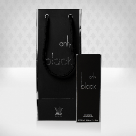 Arabian Oud Only Black EDP 100ml bottle with silver accents, showcasing the elegant perfume design and branding.