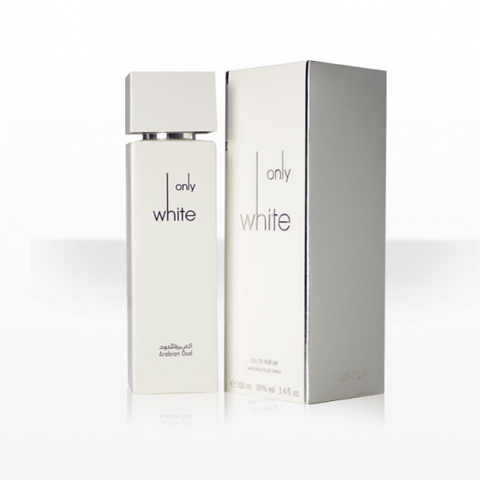 Arabian Oud Only White Eau De Parfum 100ml bottle with sleek white design and elegant packaging.